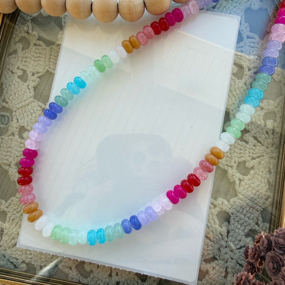 Colorful Glass Bead Rainbow Necklace